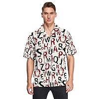Vintage Alphabet Letters Men's Hawaiian Shirts Short Sleeve Button Down Vacation Mens Beach Shirts