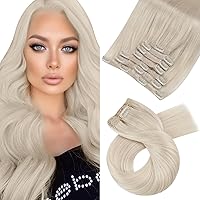 Moresoo Blonde Human Hair Clip in Extensions Double Weft Clip in Hair Extensions Human Hair Blonde Hair Extensions Clip ins Human Hair Platinum Blonde #60 16inch 7Pcs/120G