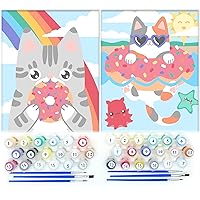 Astrakuma Studio Paint by Numbers for Kids Ages 8-12 - Cat Donut Painting by Number Kits with Pre Drawn Canvas Boards, Small Animals Paint and Sip Kit for Beginner Artist, Easy Acrylic Paint-By-Number
