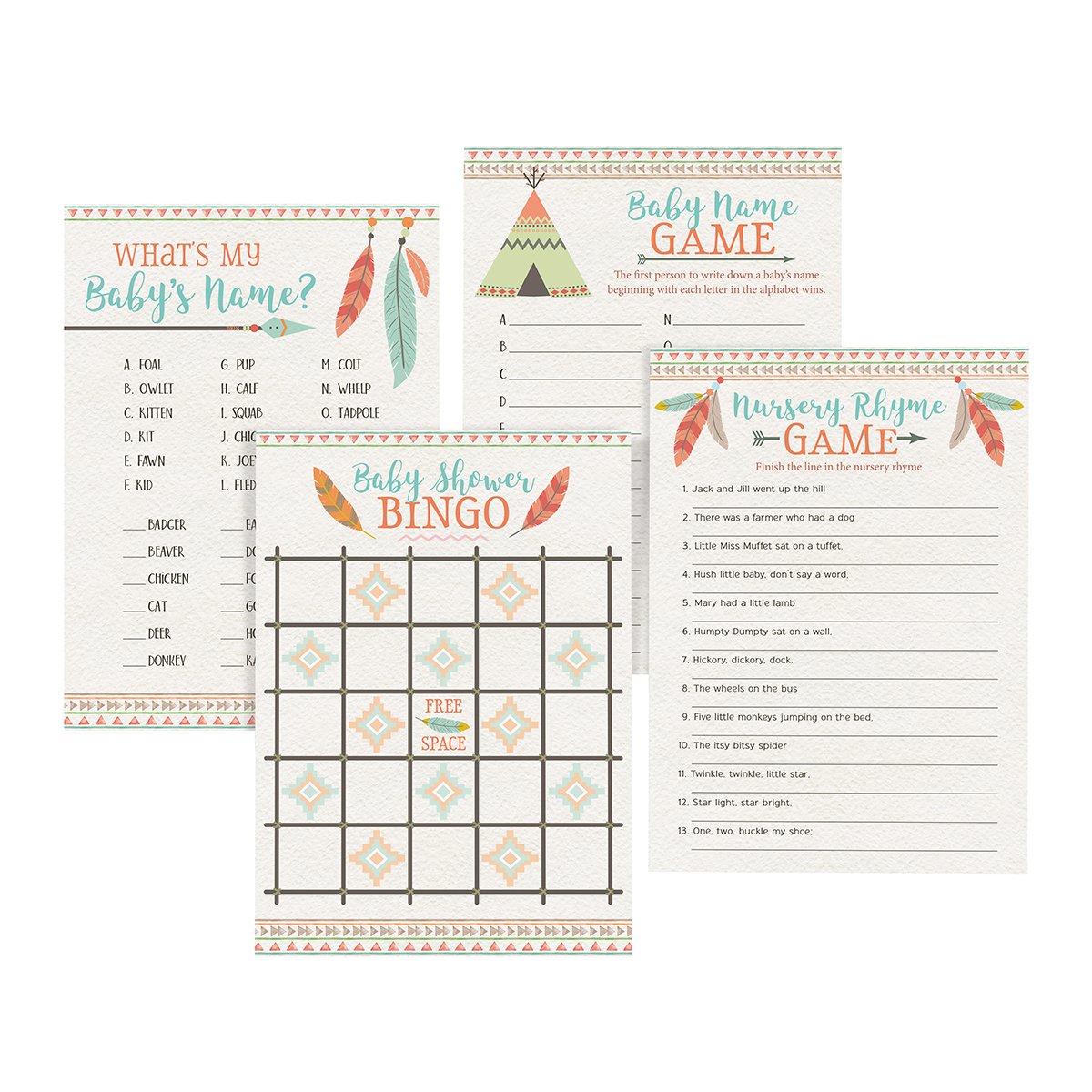 Lillian Rose Boho Baby Shower Games Set of 4