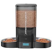 HoneyGuaridan 5L Automatic Cat Feeder for Two Cats, Cat Food Dispenser with Stainless Steel Bowl,Timed Cat Feeder Programmable 1-6 Meals Control, Dual Power Supply,Desiccant Bag,10s Meal Call