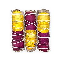 (3 Piece Sage Bundle) 3 Premium 4'' Long California Floral White Sage + Rose Petals (Red/Yellow) | Smudging Kit for Love, Peace, Harmony, Home Cleansing, Meditation, Purifying