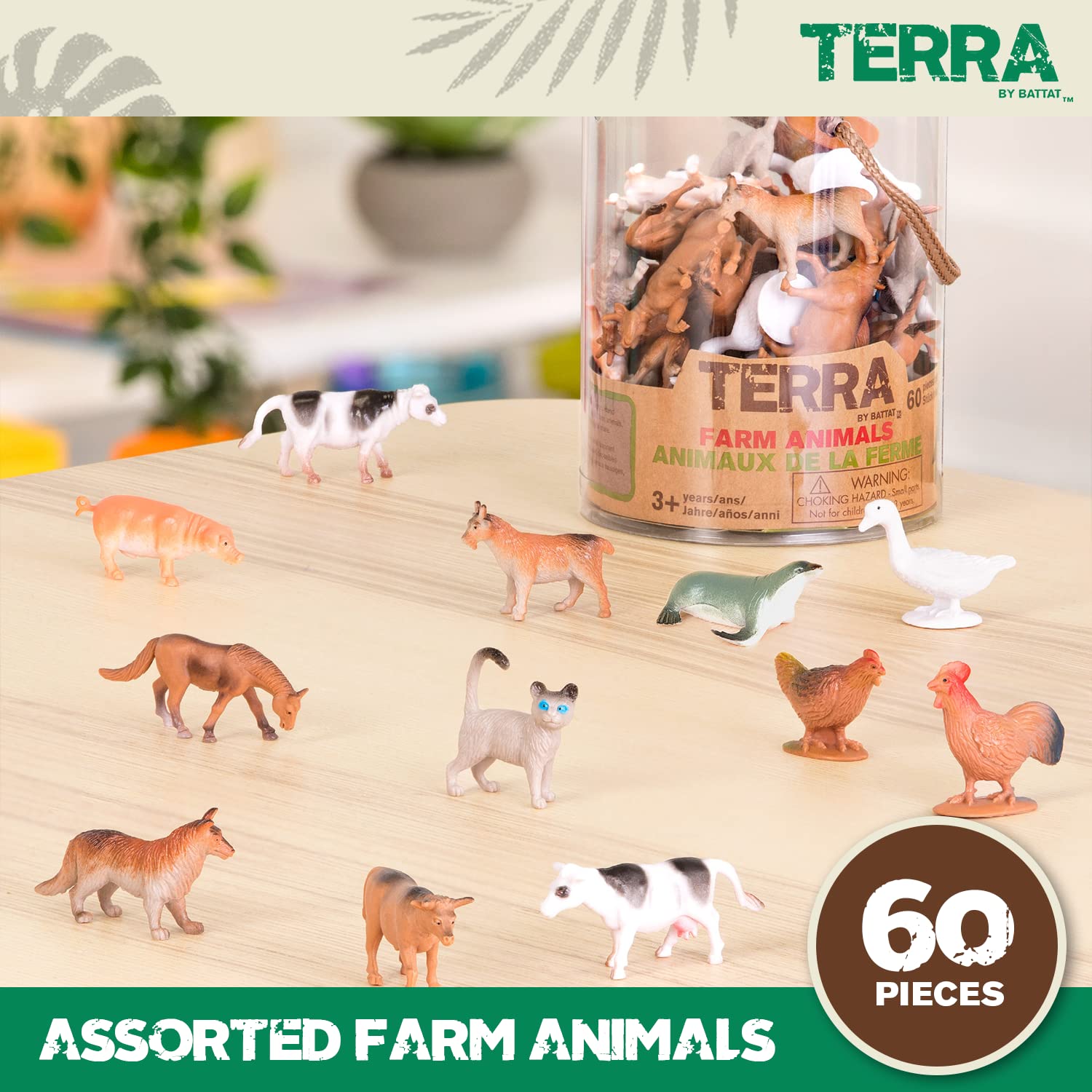 Terra by Battat Assorted Farm Animals Toys – Educational Toys for 3+ Year Old Kids - Collectible Farm Animal Figurines (60 Pieces)
