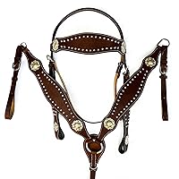 Hulara Top Grain Buff Leather Western Bridle and Breast Collar Set Tooled Headstall and Horse Breastcollar Western Tack Set Horse Breast Collar Western Bridle Sets