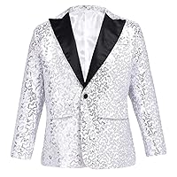 iiniim Kids Boys Sparkly Sequins Lapel One Button Suit Jacket for Wedding Banquet Party Formal wear Suit Coat