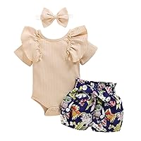 3Pcs Newborn Baby Girls Summer Shorts Set Infant Bodysuit Romper + Bloomers + Headband Outfits