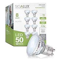 GU10 LED Light Bulbs, 50W Halogen Bulbs Equivalent, 5000K Daylight White MR16 LED Bulb, LED Bulbs for Recessed Track Lighting, 4.2W, 350 LM Non-Dimmable, Pack of 8