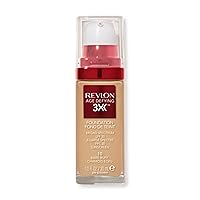 Revlon Liquid Foundation, Age Defying 3XFace Makeup, Anti-Aging and Firming Formula, SPF 30, Longwear Medium Buildable Coverage with Natural Finish, 010 Bare Buff, 1 Fl Oz