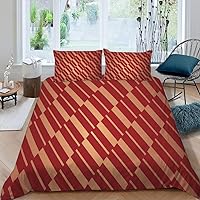 Pottery Red Geometry Duvet Cover King Size 3 Pieces，Retro 3D Printed Bedding Set with 2 Pillow Shams Luxury Soft Microfiber Bed Cover