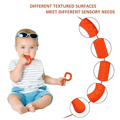 Sensory Chew Toys for Kids, 2 Pack P & Q Shape Teething Tubes Oral Motor Tool for Baby 3-6 6-12 Months, Silicone Mouth Fidgets Stim Toy for Boys Girls with Autism, ADHD, Autism, Biting Needs
