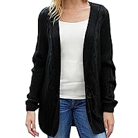 Women's Lightweight Cable Knit Open Front Casual Loose Solid Color Long Sleeve Cardigans Fashion Chunky Sweaters Outwear
