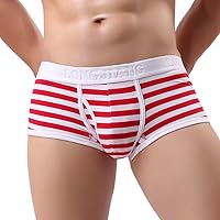 Mens Striped Underwear Boxers Fly Front with Pouch Soft Comfortable Cotton Stretch Trunks Boxer Briefs Underpants
