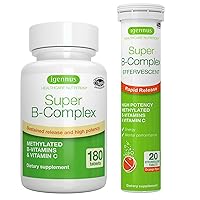Super B-Complex & Effervescent Bundle, 180 Sustained-Release Tablets & 20 Orange Flavor Effervescent Tablets for Fast Energy On The Go, by Igennus