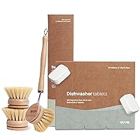 | Eco Dish Bundle | 30 Dishwasher Tablets & Bamboo Dish Brush | with 3 Replacement Heads | Eco-Friendly Cleaning Bundle | Natural Fiber | Plastic Free | Sustainable Dish Brush | Sparkling Dishes