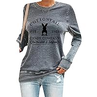 EFOFEI Women's Cute Rabbit Letter Print Sweatshirts Casual Loose Bunny Print Top Easter Day Long Sleeve Pullover