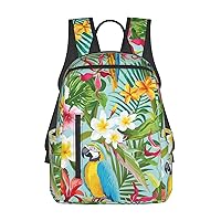 Tropical Plants And Parrots Print Large-Capacity Backpack, Simple And Lightweight Casual Backpack, Travel Backpacks