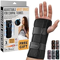 DR. BRACE Adjustable Wrist Brace Night Support for Carpal Tunnel, Doctor Developed, Upgraded with Double Splint & Therapeutic Cushion,Hand Brace for Pain Relief,Injuries,Sprains (L/XL Right Hand, Black)