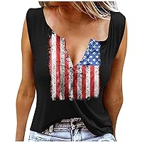 American Flag Tank Tops Women Ring Hole V Neck Sleeveless Shirts Casual 4th of July Patriotic Stars Stripes Tanks