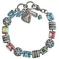Mariana Silvertone Rectangle Floral Crystal Mosaic Bracelet, Summer Fun Blue Pink Multi Colorful 4099 3711