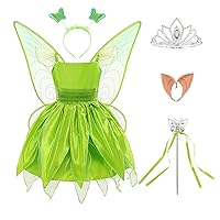 Tinkerbell Costume for Girls,Toddler Girls Fairy Dress with Pixie Elf Ears and Wings,Princess Dress Halloween Fairy