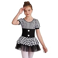 YiZYiF Kids Girl's Circus Clown Costume Halloween Cosplay Dress Puff Sleeve Colorblock Tutu Dresses Carnival Outfits
