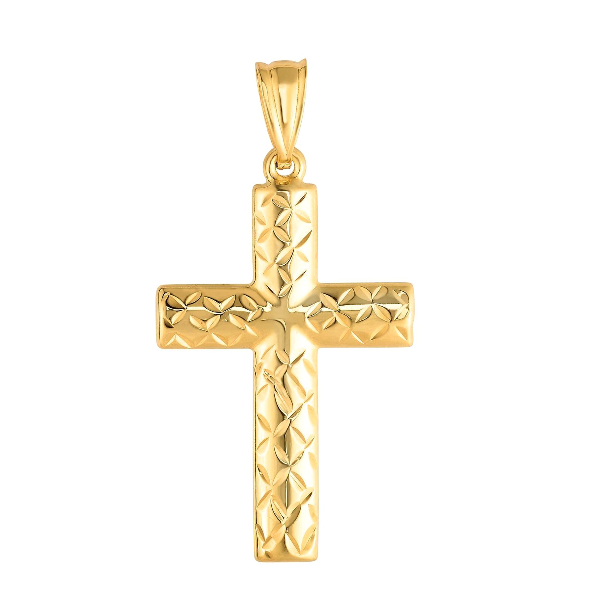 Jewelry Affairs 14k Yellow Gold Shiny Diamond Cut Fancy Cross Pendant 15x30 mm