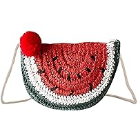 Fruit Straw Shoulder Bag Handwoven Crossbody Bag Summer Beach Sea Handbag Purse Strawberry Pineapple Watermelon