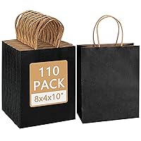 Moretoes 110pcs Black Gift Bags 8x4x10 Inch Paper Gift Bags with Handles, Medium Sizes Gift Bags Bulk, Paper Bags for Small Business, Shopping Bags, Retail Bags, Party Bags, Favor Bags