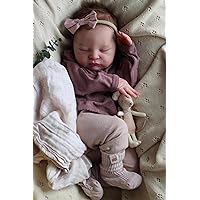 Anano Realistic Reborn Baby Sleeping Dolls Laura 19 inch Lifelike Newborn Baby Soft Weight Cloth Body with Hand Rooted Hair Handmade Real Life Reborn Toddler Dolls Gift Toy for Age 3+