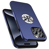 PELEPUES Shockproof Case for iPhone 15 Pro 6.1'', [Embedded Finger Ring] Military Grade Phone Case Cover with Reinforced Metal Stand Kickstand [Support Magnetic Car Holder] for iPhone 15 Pro, Blue