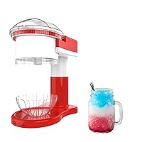 Classic Cuisine Shaved Maker-Snow Cone, Italian, Slushy Machine for Home Use, Countertop Electric Ice Shaver/Chipper with Cup, Red/White