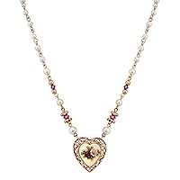 1928 Jewelry Women's Rose Gold Tone Manor House Faux Pearl Purple Flower Heart Pendant Necklace 15