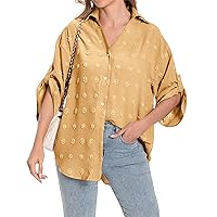 Women's Dressy Casual Tops Business Work Blouses 2024 Summer Button Down Shirts Cute Petal Sleeve V Neck Tshirt (Rose Purple,Large) Cotton Linen Shirt