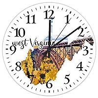 15 inch Silent Non-Ticking Wall Clocks Battery Operated West Virginia Wooden Wall Decor for Bedroom World Explorer' Landmark Building Rustic Round Wooden Wall Clock Rustic for Exercise Room Entryway