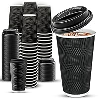 Ginkgo 100 Pack 16 oz Disposable Insulated Coffee Cups with Lids, Paper To-Go Coffee Cups for Coffee Bars, Hot Chocolate, Cocoa, and Hot Tea Drinks - Black