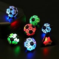 LED Dice Set of 7, DND Dice Rechargeable with Charging Box, Shake to Light Up Colorful Dice, ZHOORQI Dungeons & Dragons Dice USB Charging, Role Playing Dice for D&D Table Games (Soccer-3 Color)