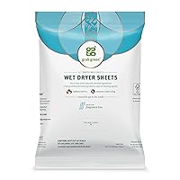 Grab Green Natural Wet Dryer Sheets, Unscented/Free & Clear, Fabric Softener & Static-Reducer, 64 Loads, Reusable & Compostable, Fragrance Free