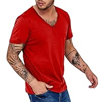 Mens V Neck Workout Tee Shirts Stretch Short Sleeve Bodybuilding Muscle T Shirts Slim Fit Summer Base Layer T-Shirts