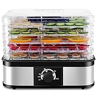 GLOBALWAY Food Dehydrator, Electric 5 Layer Fruit Vegetable Meat Dryer, Professional 360 Degree Hot Air Circulation System, 5 Stackable Drying Trays (Knob Adjustment), Black