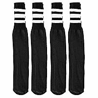 4 Pair Black Knee High Tube Socks 3 White Stripes Classic 24