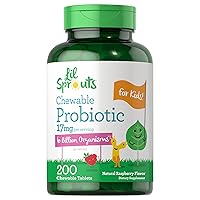 Carlyle Probiotics for Kids | 200 Chewable Tablets | 6 Billion CFUs | Natural Raspberry Flavor | Non-GMO, Gluten Free Probiotics for Children | by Lil' Sprouts