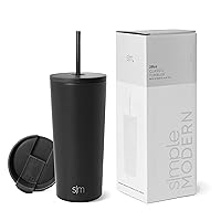 Simple Modern Insulated Tumbler with Lid and Straw | Iced Coffee Cup Reusable Stainless Steel Water Bottle Travel Mug | Gifts for Women Men Her Him | Classic Collection | 20oz | Midnight Black