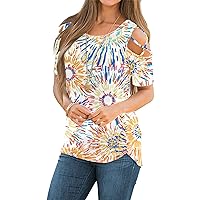 NILOUFO Womens Summer T Shirts Short Sleeve Tunic Strappy Cold Shoulder