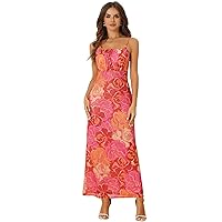 Allegra K Boho Floral Dresses for Women's Sleeveless Spaghetti Strap Maxi Dress