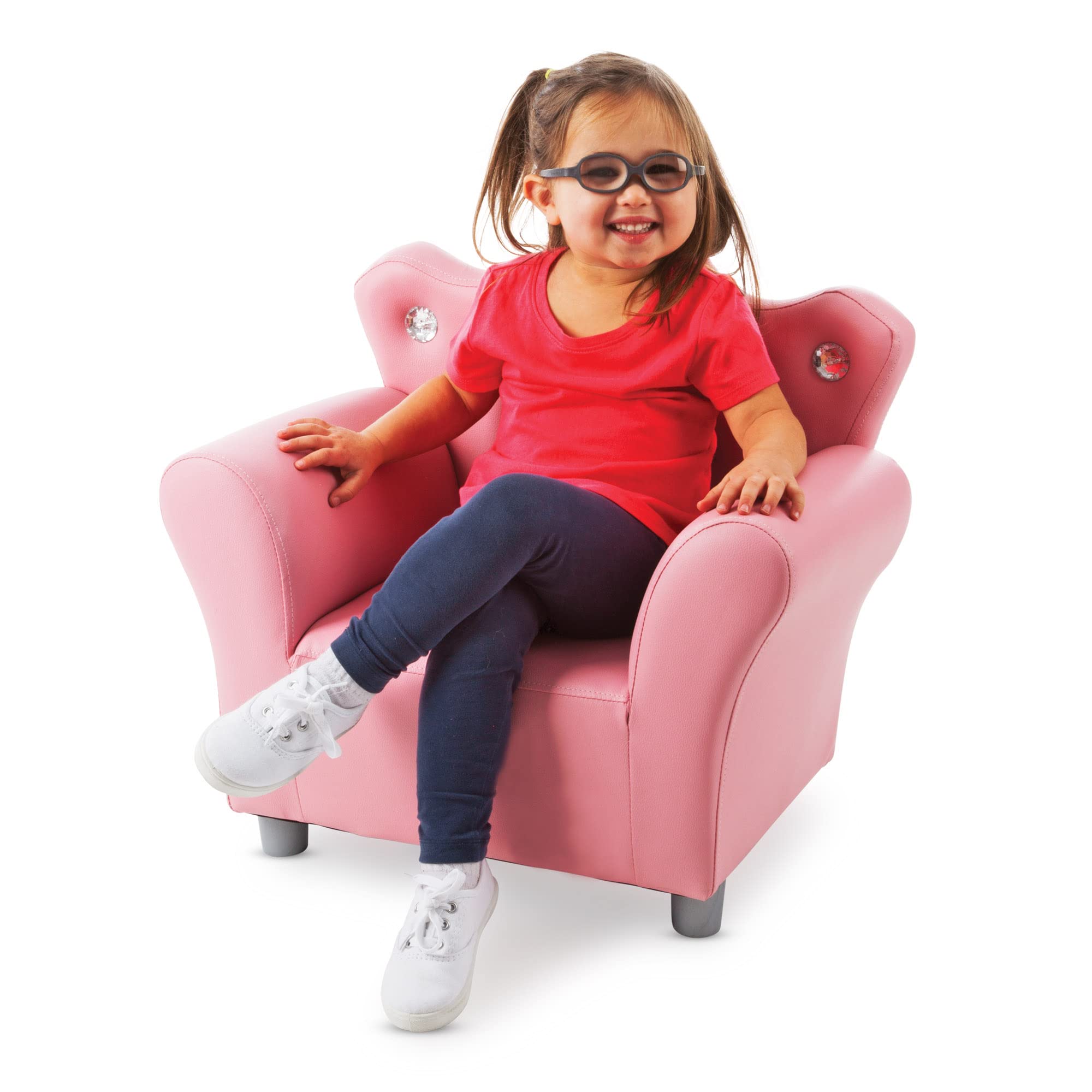 Melissa & Doug Pink Faux Leather Child’s Crown-Back Armchair (Kid’s Furniture) - Princess Chair For Toddlers, Children's Furniture, Pink Chair For Kids