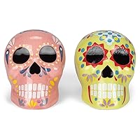 Transpac Colorful Day of the Dead Skeleton Head 3.25 x 2.75 Ceramic Salt and Pepper Shaker Set of 2, TH00009