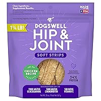 DOGSWELL Hip & Joint Dog Treats 100% Meaty, Grain Free, Glucosamine Chondroitin & Omega 3, Chicken Soft Strips 20 oz