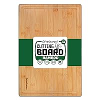 Bamboo Cutting Boards for Kitchen with Juice Groove [Extra-Large] Wood Cutting Board for Chopping Meat, Vegetables, Fruits, Cheese, Knife Friendly Serving Tray with Handles, 17.5 x 12-inch