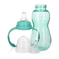 Nuby New 3 Stage Ultra Durable Tritan Grow with Me No-Spill Bottle to Cup, 10 Oz, Teal, 80387