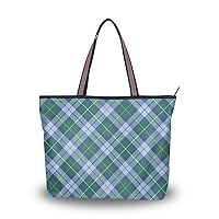 Tartan Seamless Pattern Shoulder Handle Polyester Handbag for Women M